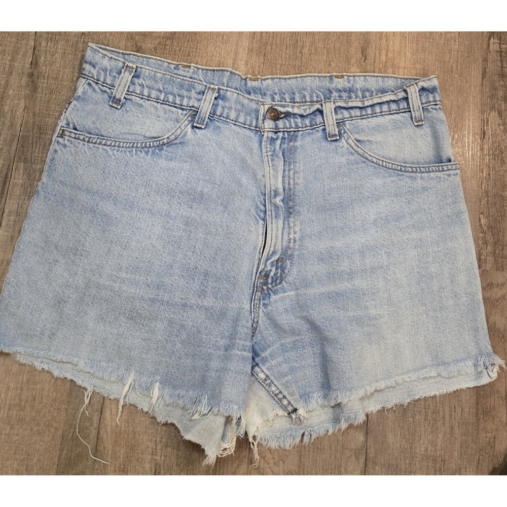 Vintage Levis Orange Tab Daisy Dukes Denim Shorts Distressed 33 Made In USA
